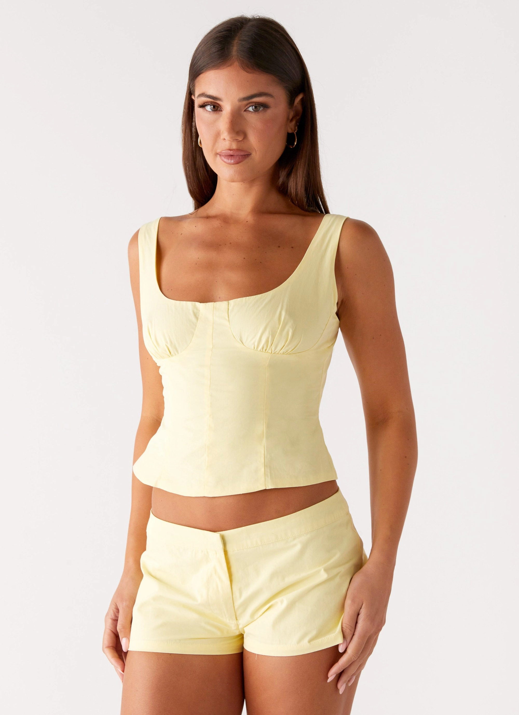 Quilted Lining Coastline Bustier Top - Yellow