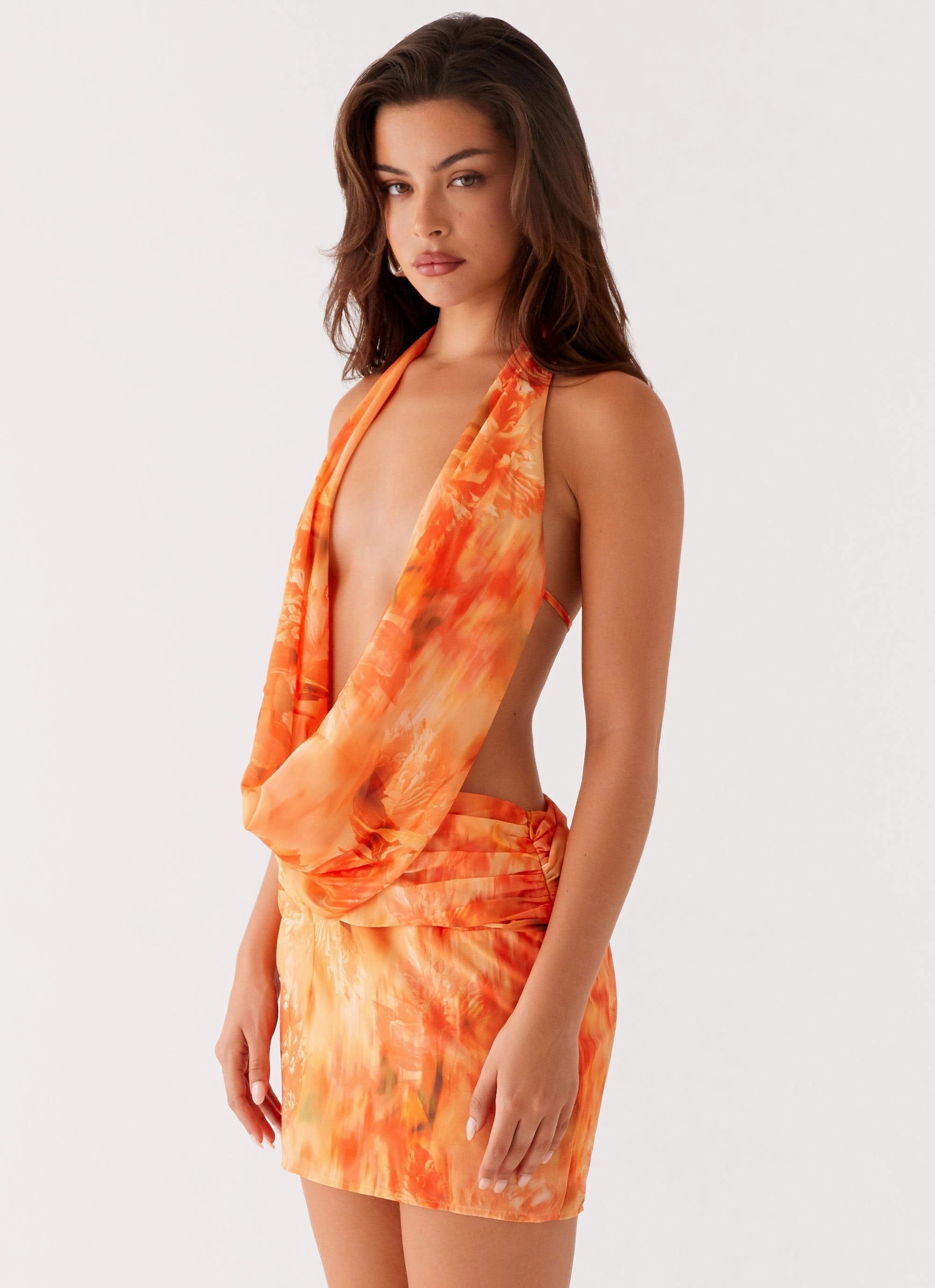 Elysia Chiffon Mini Dress - Sunset Floral Modern Form All Time Fit