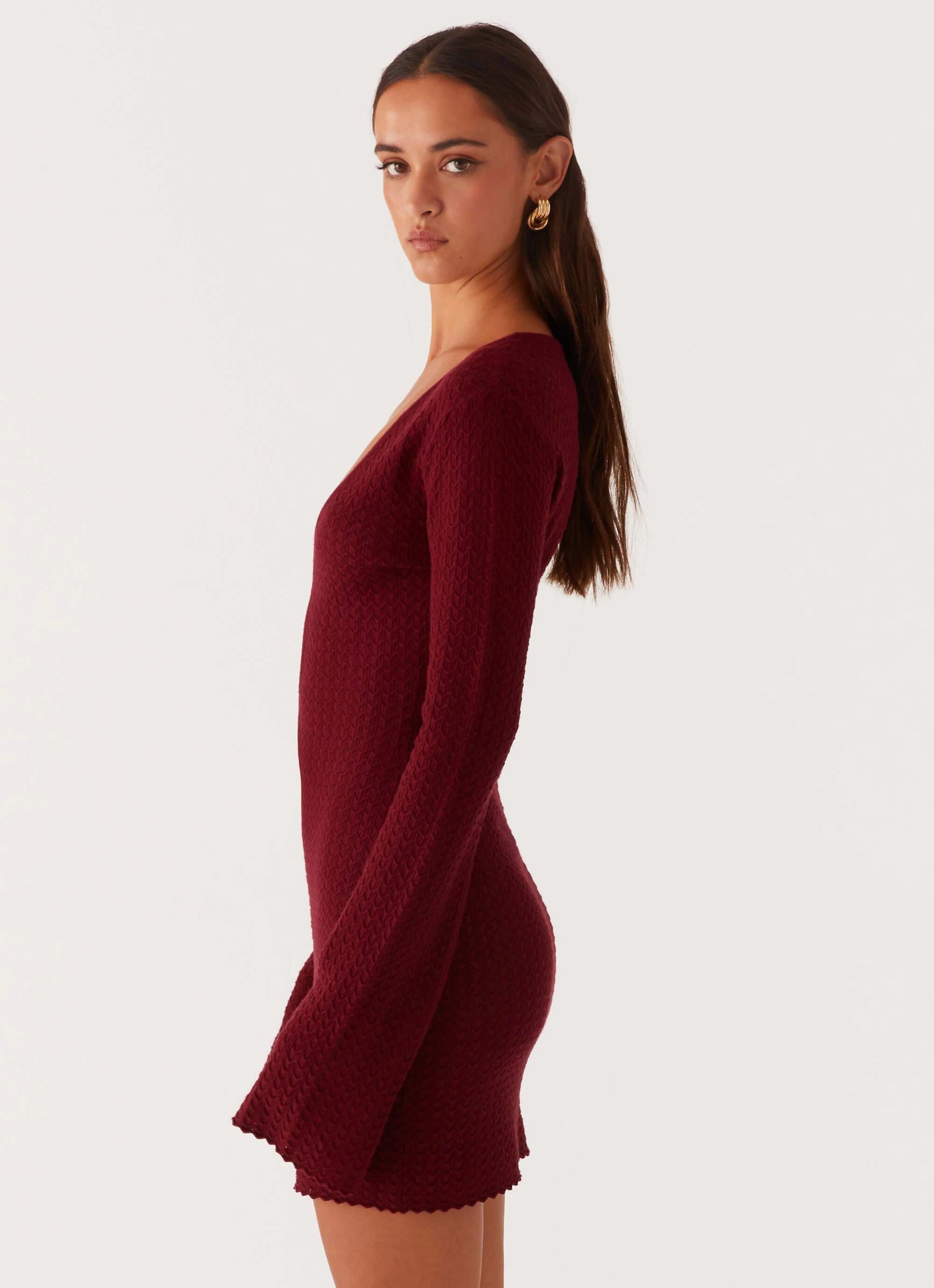 Easy Look Fall Layer Lavelle Knit Mini Dress - Maroon