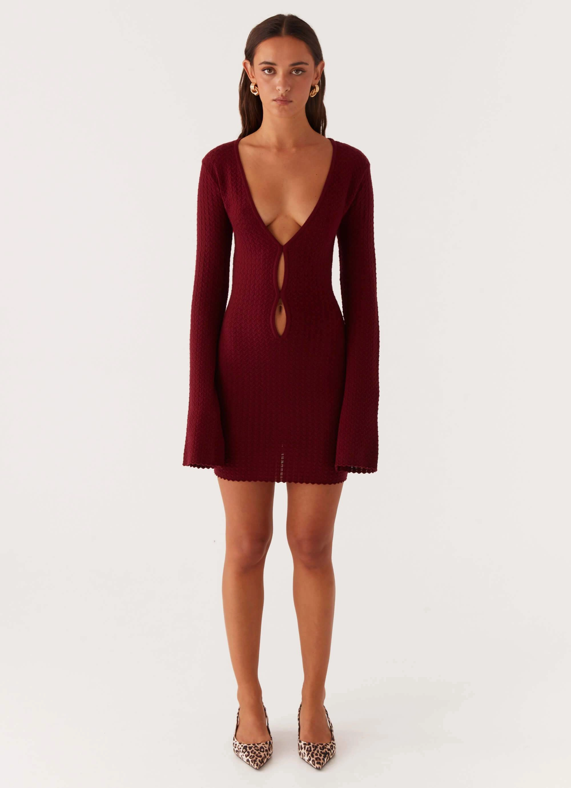 Lavelle Knit Mini Dress - Maroon Fit for All Seasons Sharp Edge