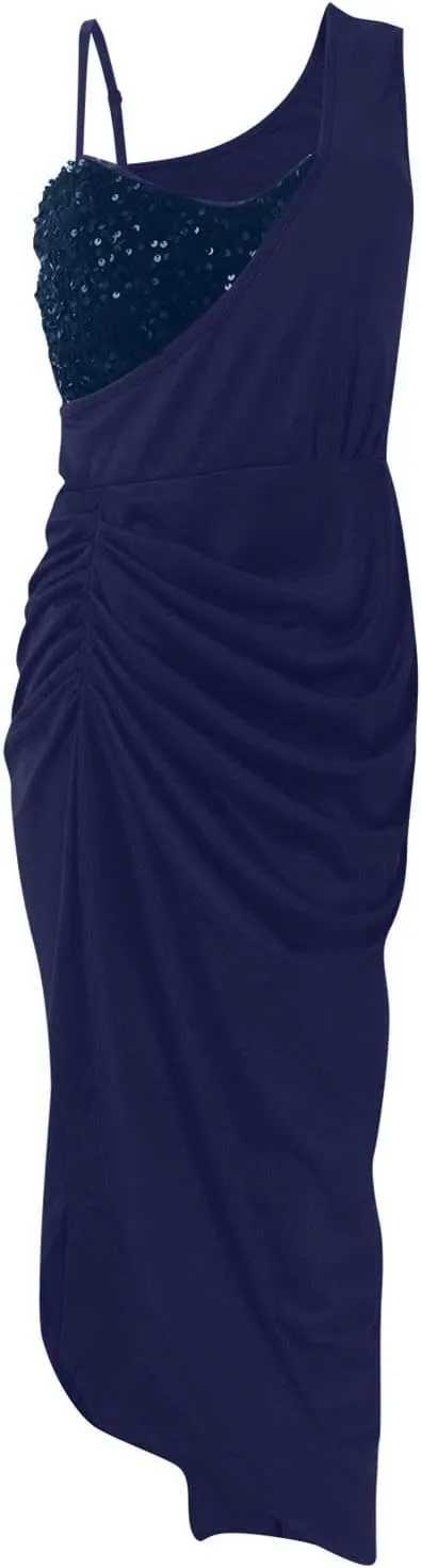 Cocktail Dresses,Sequin Bodycon One Shoulder Sexy Slit Midi Dress Formal Elegant Plus Size for Evening Dinner