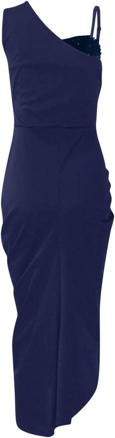 Cocktail Dresses,Sequin Bodycon One Shoulder Sexy Slit Midi Dress Formal Elegant Plus Size for Evening Dinner