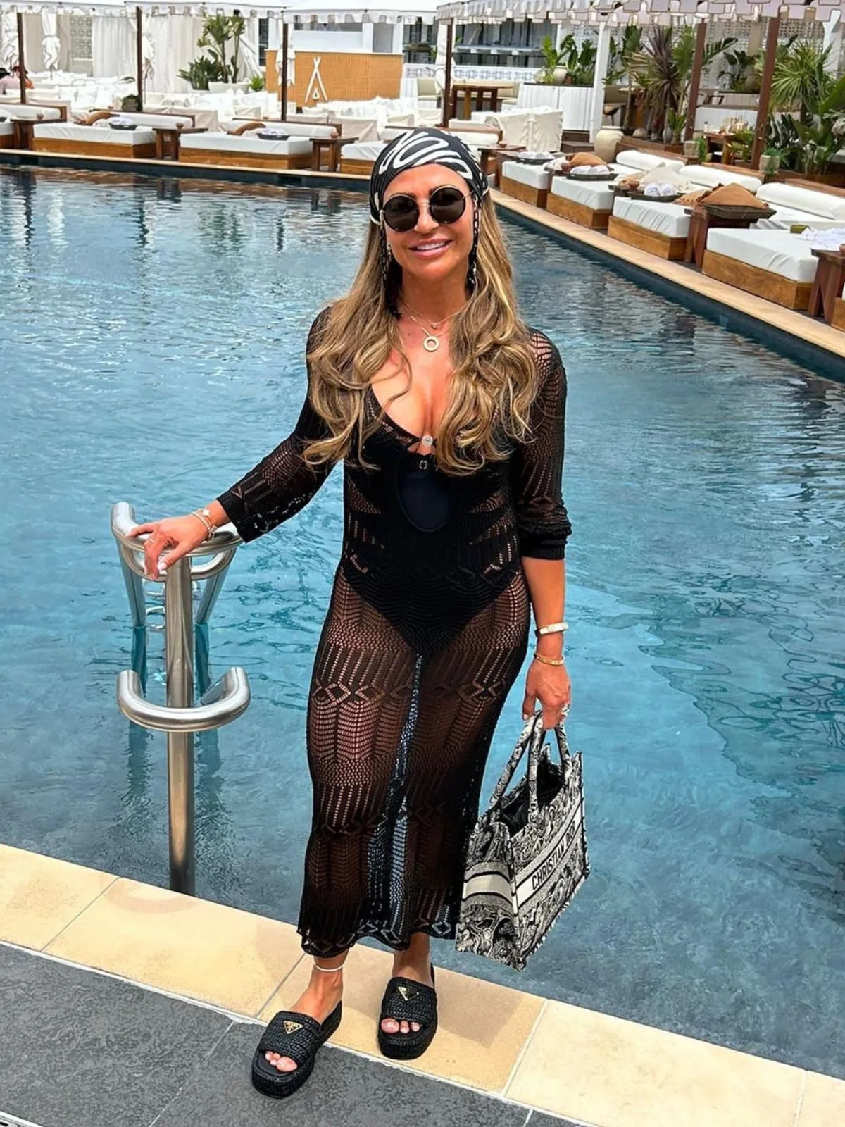 Coco Long sleeve Crochet Midaxi Dress / Black Lightweight Fabric Soft Drape