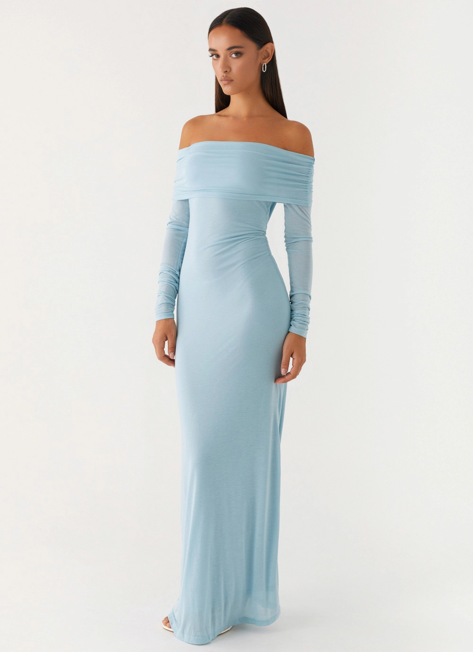 Cocoa Long Sleeve Maxi Dress - Blue Elegant Waist Easy Mood