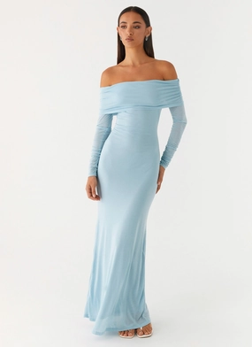 Cocoa Long Sleeve Maxi Dress - Blue Comfy Look