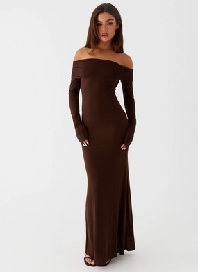 Cocoa Long Sleeve Maxi Dress - Chocolate All-Day Wear Decorative-Design