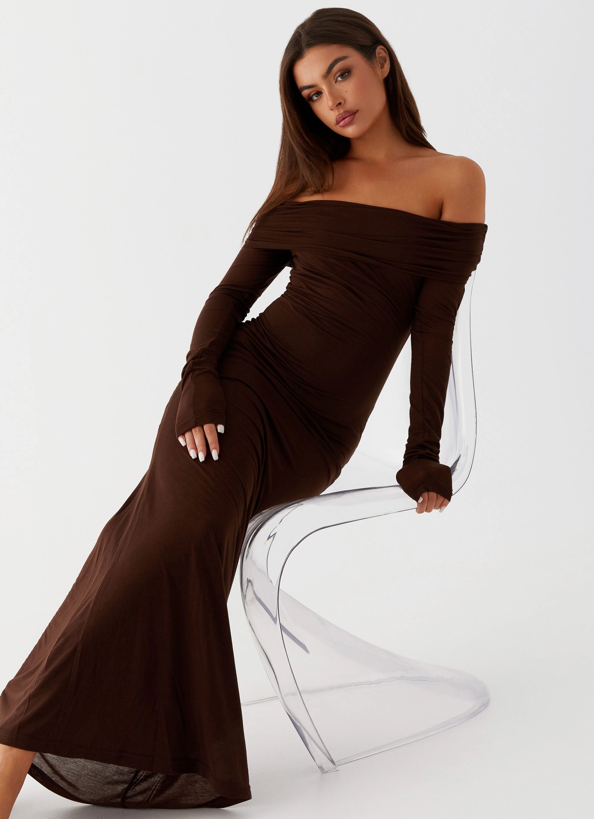 Sleek Look Fall Flow Cocoa Long Sleeve Maxi Dress - Chocolate