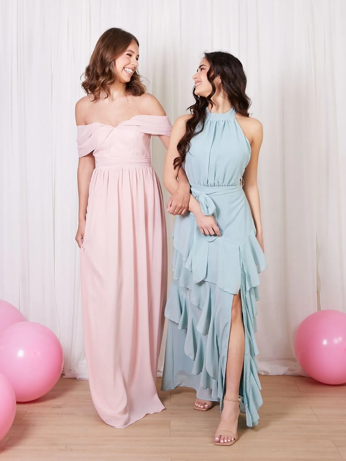 Cold Shoulder Maxi Chiffon Dress / Blush Bold-Color