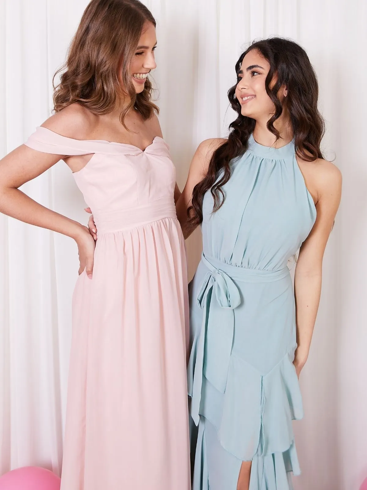 Cold Shoulder Maxi Chiffon Dress / Blush Clean Drape Chic Design