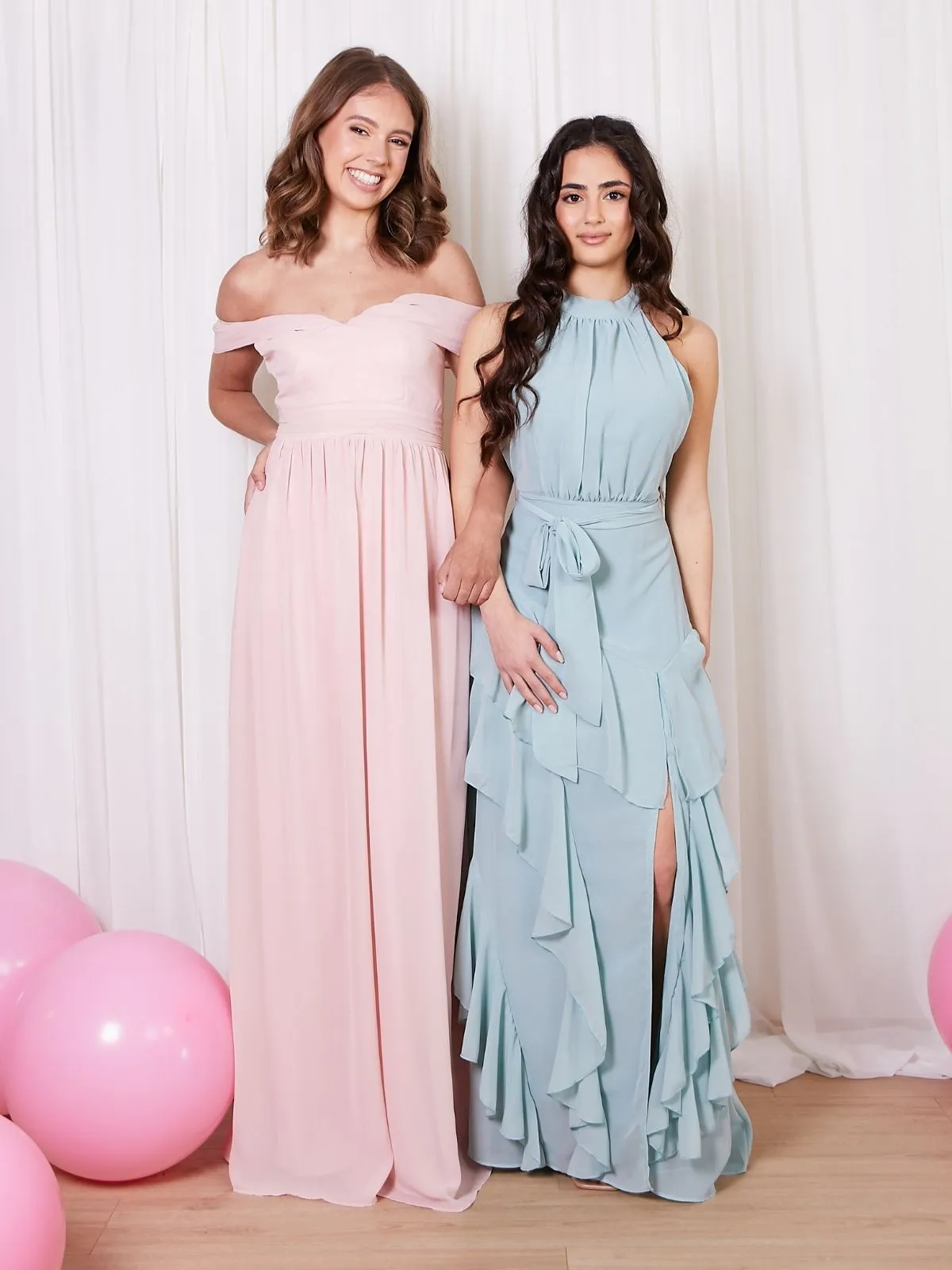 Simple yet sophisticated gown Night Mood Cold Shoulder Maxi Chiffon Dress / Blush