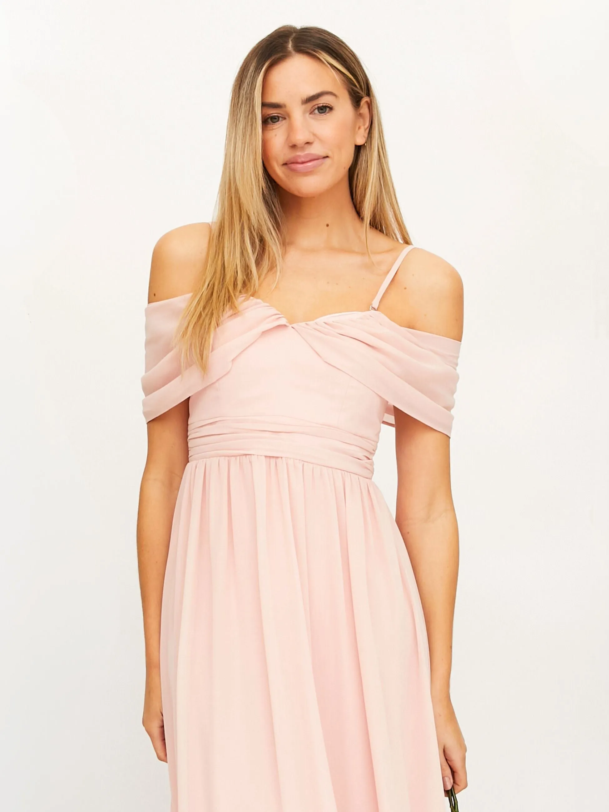 Cold Shoulder Maxi Chiffon Dress / Blush Comfy Wear Cool Palette