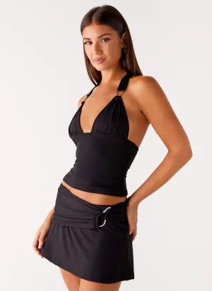 Collab Mini Skirt - Black Asymmetric Hem Collab Mini Skirt - Black Luxury Trim