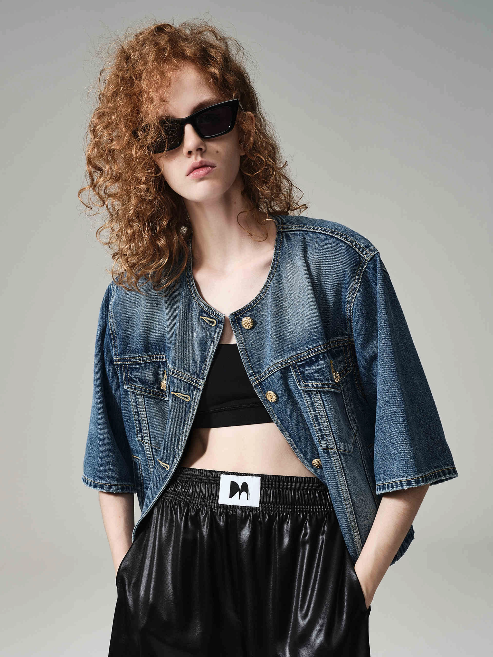 Collarless Denim Jacket