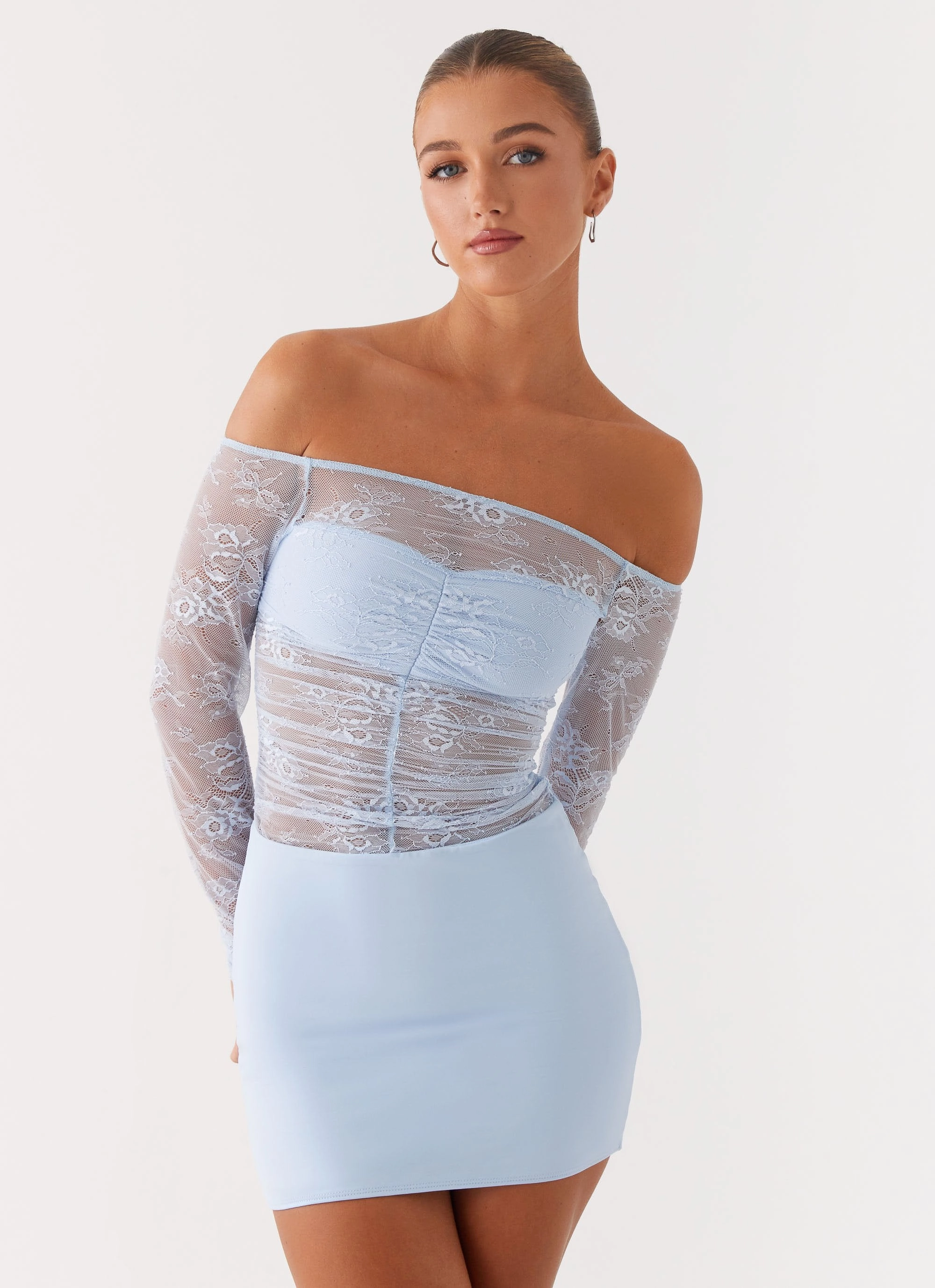 Collide Lace Mini Dress - Blue Chic Waistband