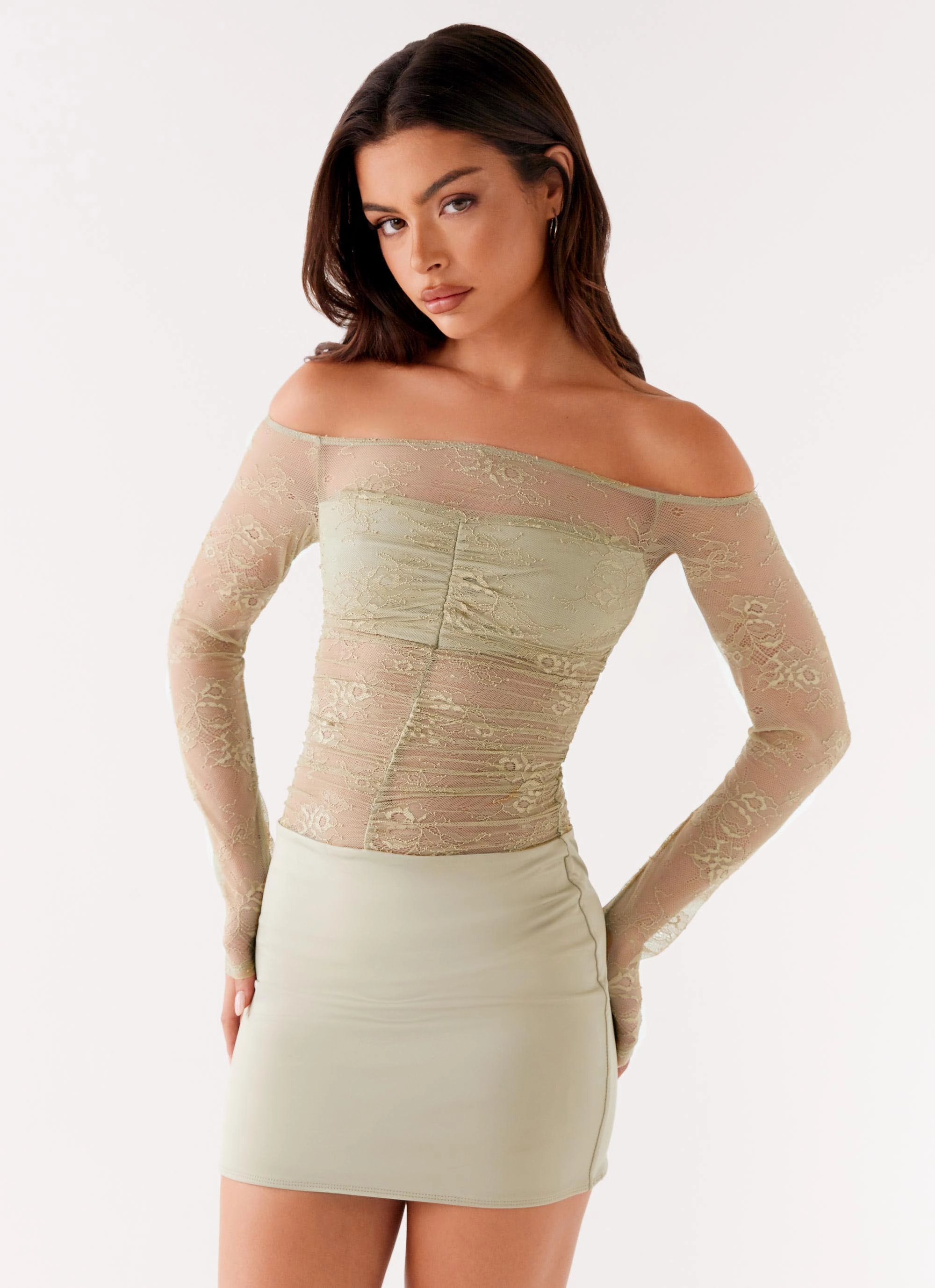 Collide Lace Mini Dress - Sage Versatile Fit Body Ease