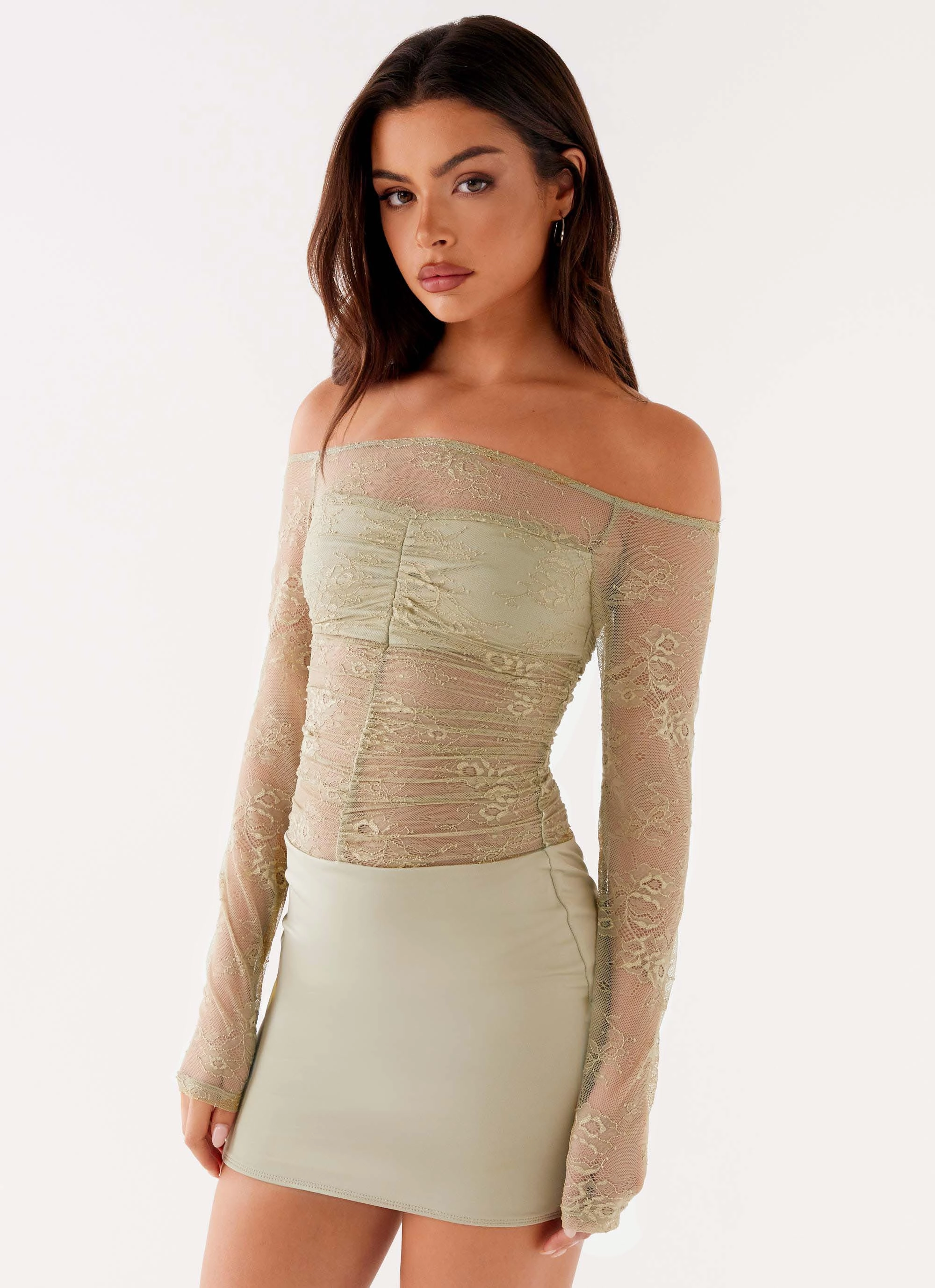 Collide Lace Mini Dress - Sage Flattering Shape Wear Playful design piece