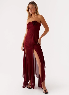 Collision Satin Maxi Dress - Cherry Red High - end Garment Collision Satin Maxi Dress - Cherry Red Flattering Wearable Sleek and Sleek