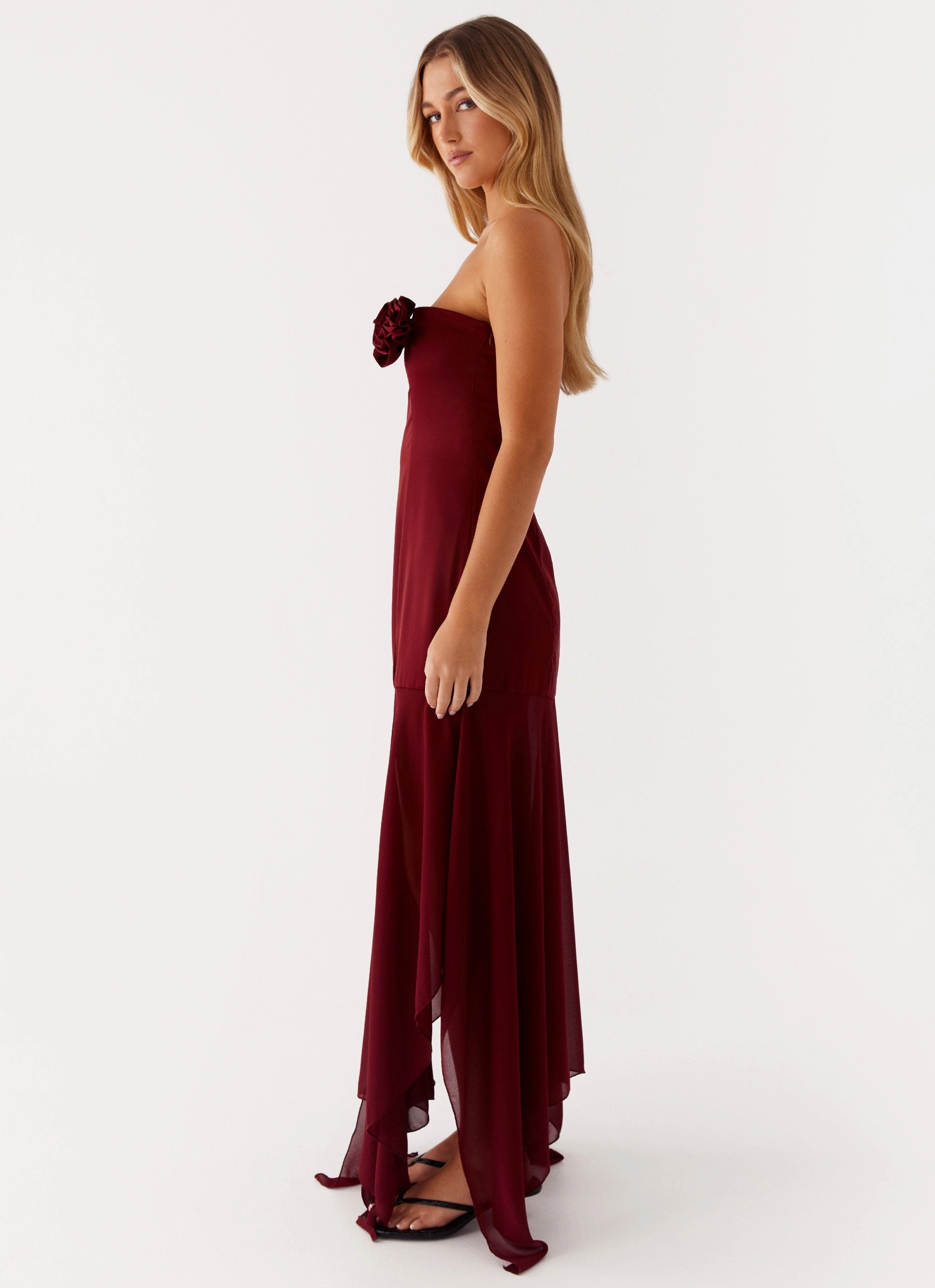 Collision Satin Maxi Dress - Cherry Red Sculpted Fit Date night