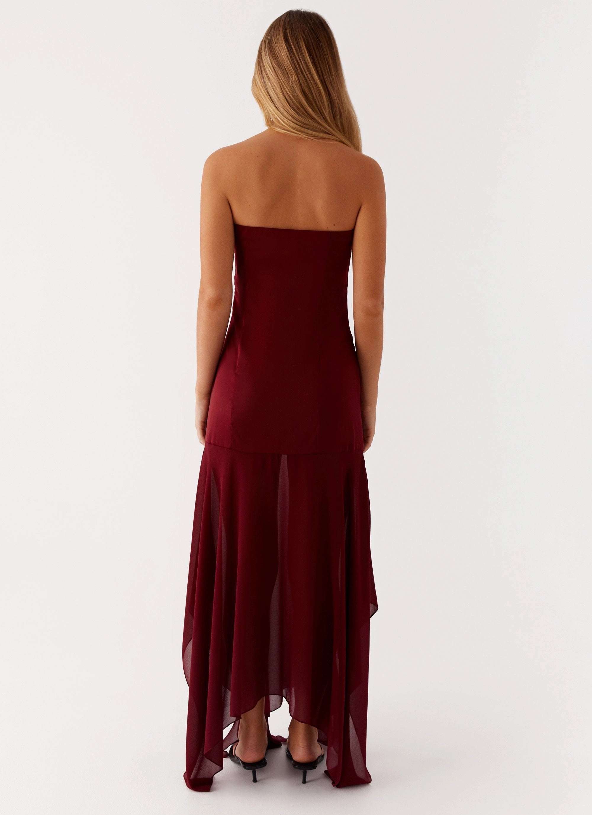Cozy Mood Long Lines Collision Satin Maxi Dress - Cherry Red