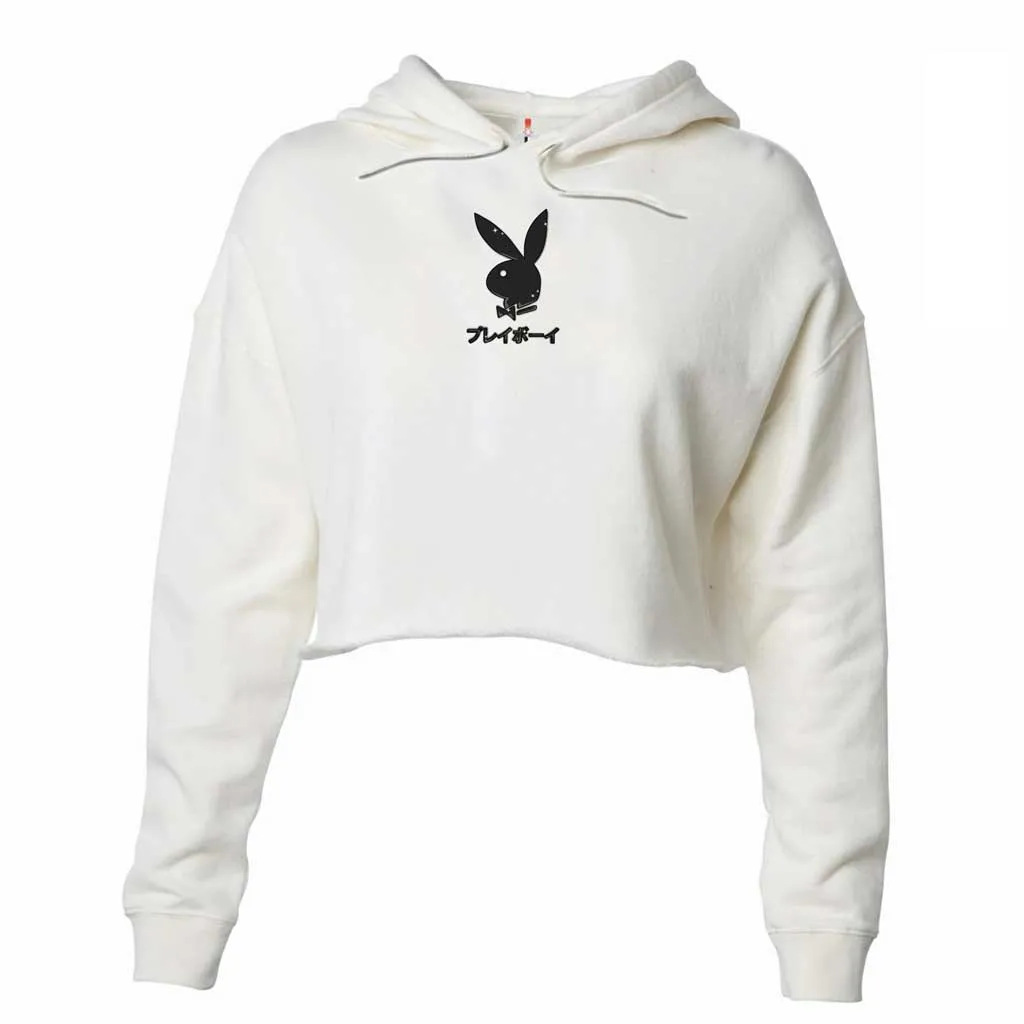 Color Bars x Playboy Women's Rabbit Head Crop Hoodie - Bone
