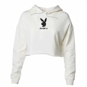Color Bars x Playboy Women's Rabbit Head Crop Hoodie - Bone