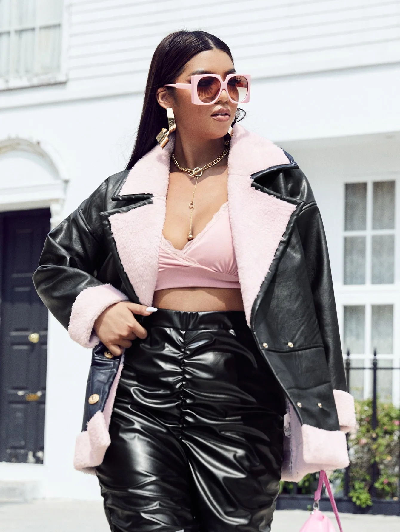 Colorblock Double Button Long Sleeve Lapel Short Plus Size Coat