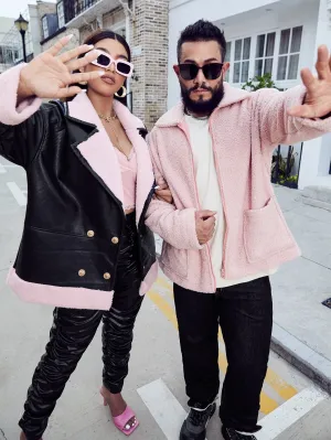 Colorblock Double Button Long Sleeve Lapel Short Plus Size Coat