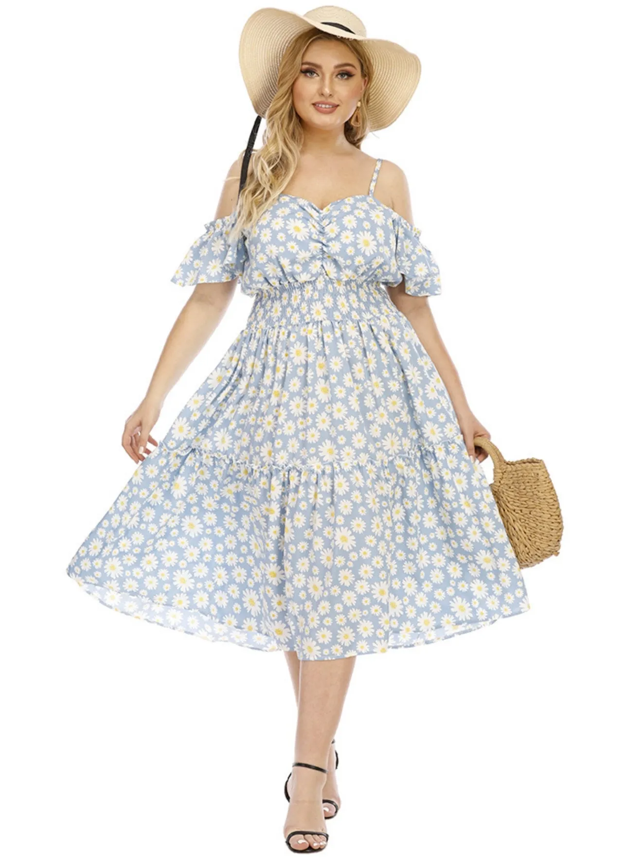 Colored Suspender Waist Loose Dress