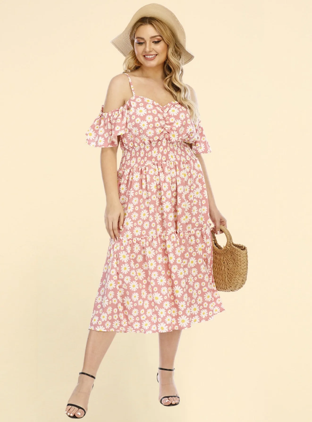 Colored Suspender Waist Loose Dress