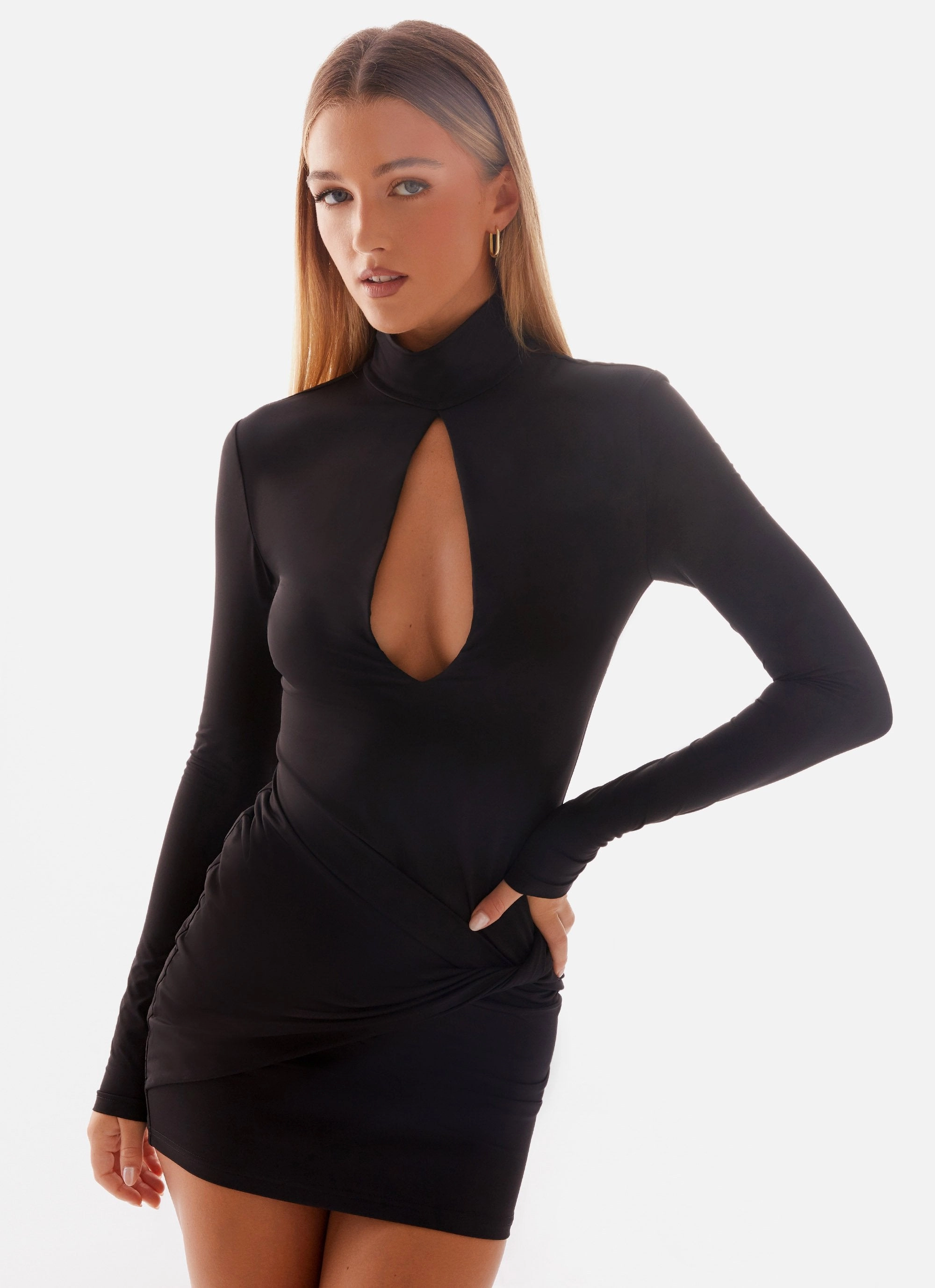 Airlea Long Sleeve Mini Dress - Black Comfy and Elegant Sharp Design
