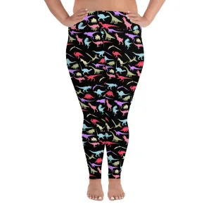 Colorful Dinos - Dinosaur Leggings Plus Size