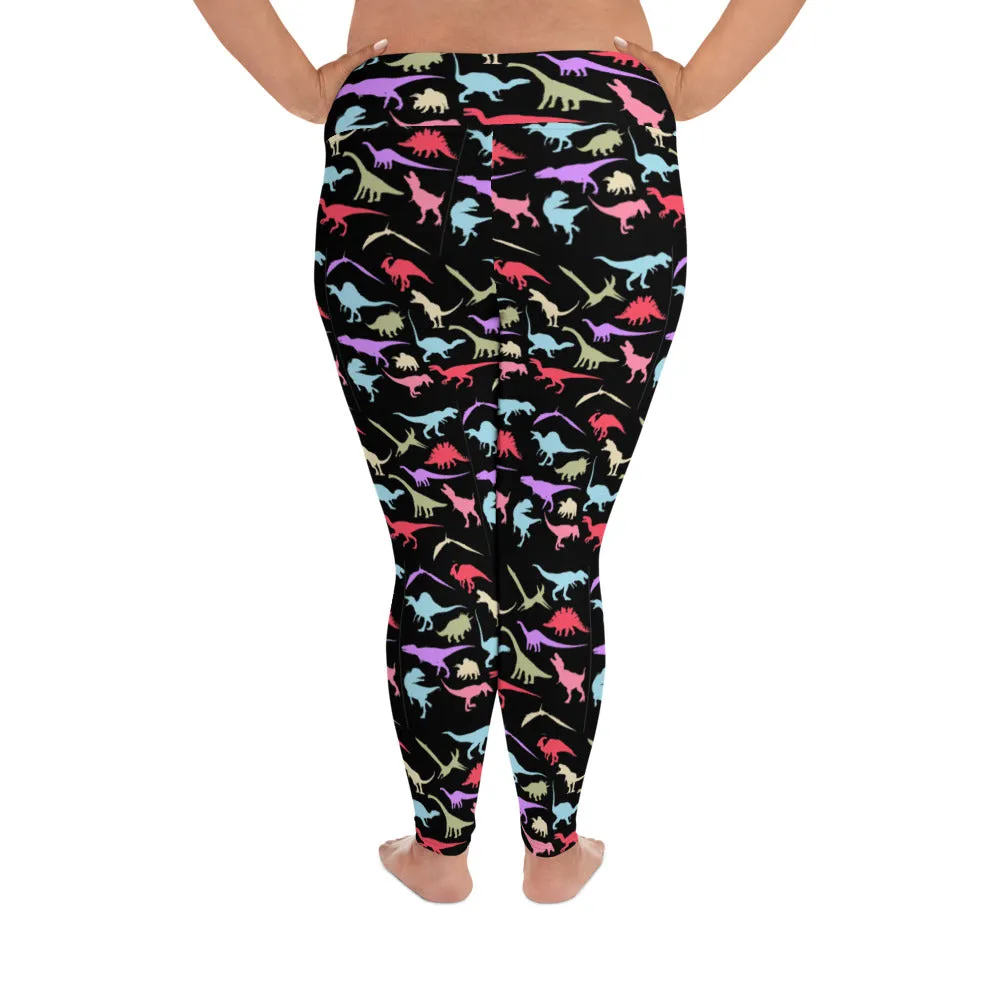 Colorful Dinos - Dinosaur Leggings Plus Size