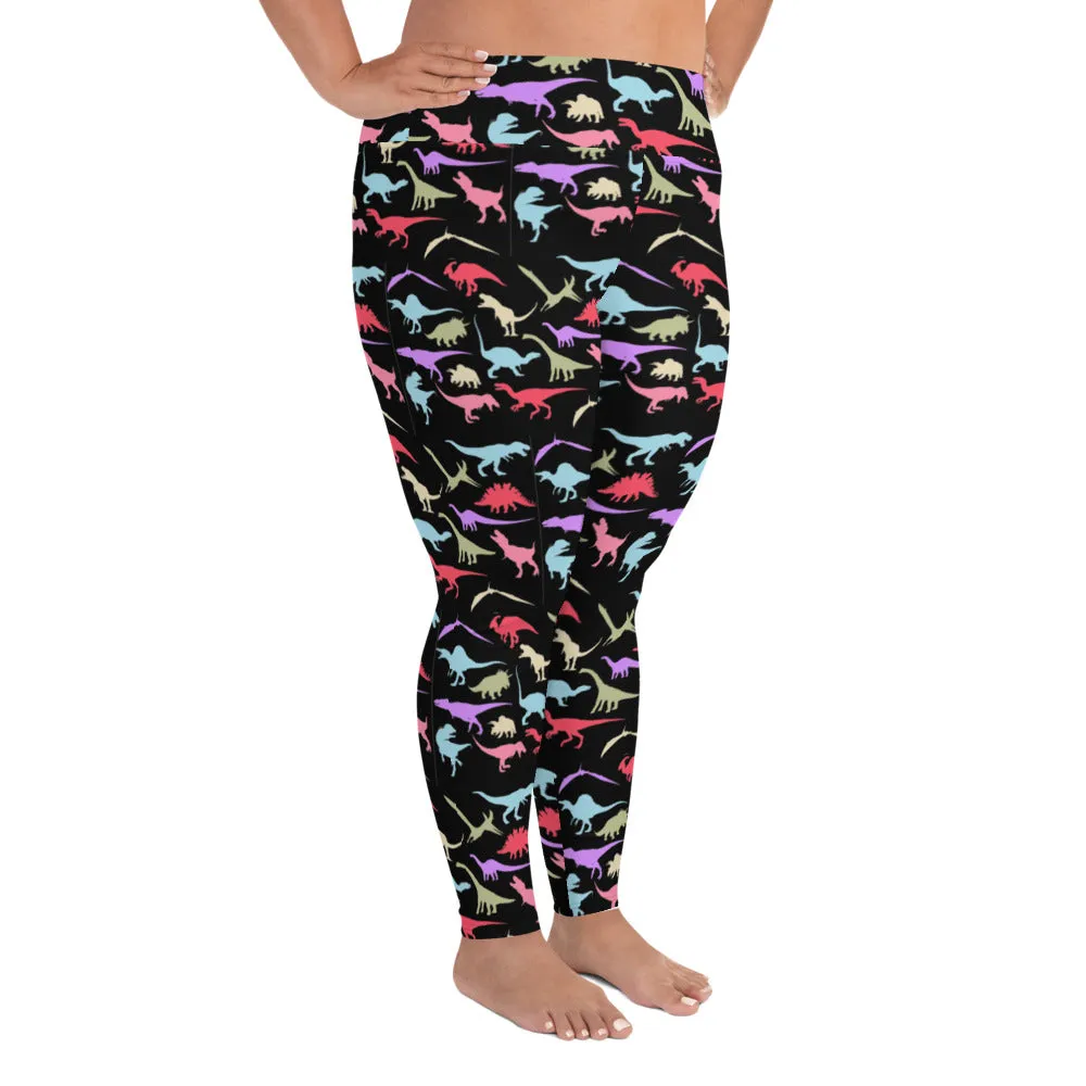 Colorful Dinos - Dinosaur Leggings Plus Size