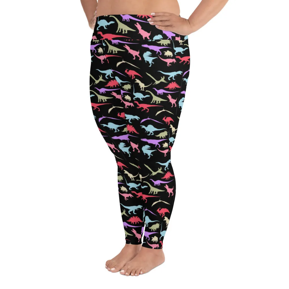 Colorful Dinos - Dinosaur Leggings Plus Size