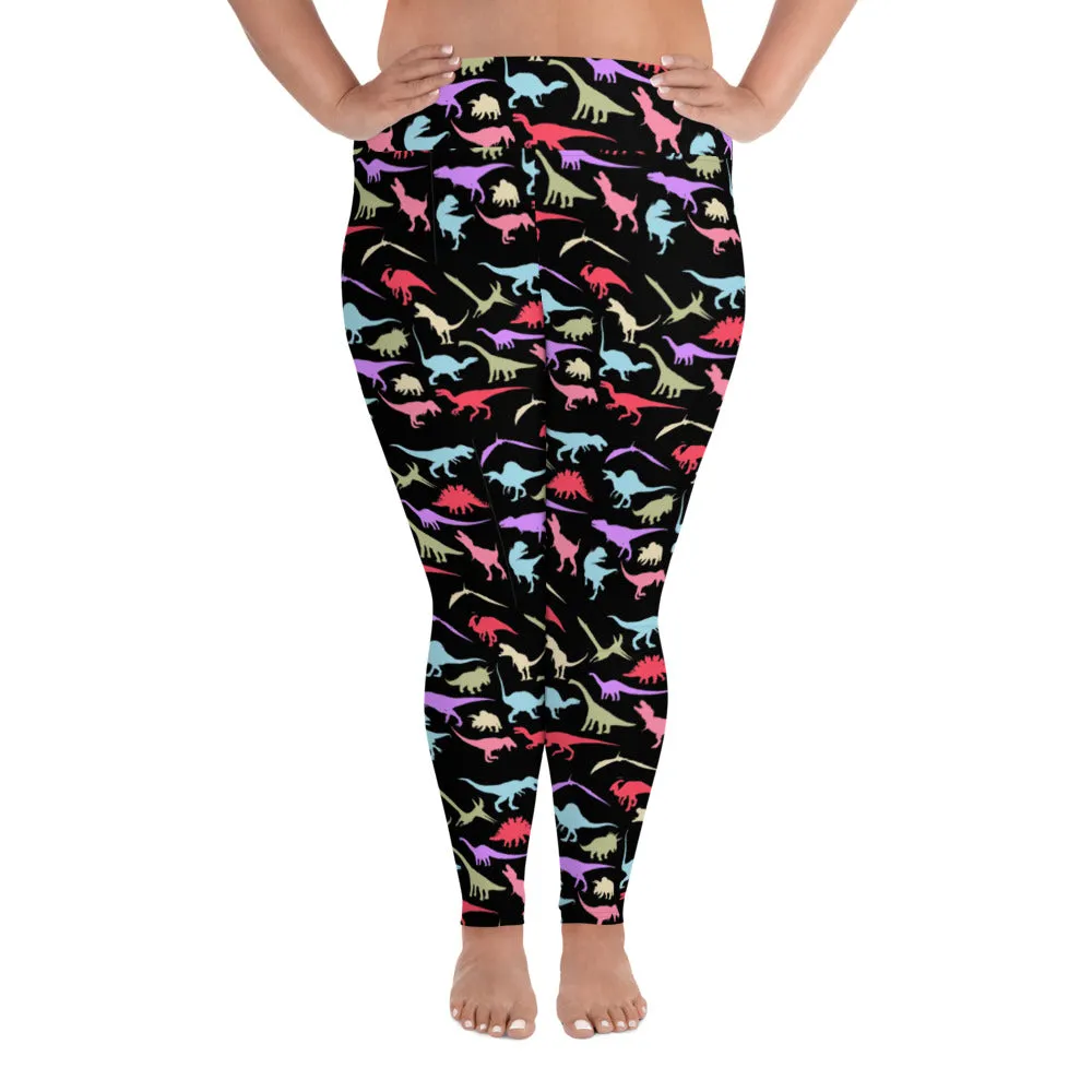 Colorful Dinos - Dinosaur Leggings Plus Size