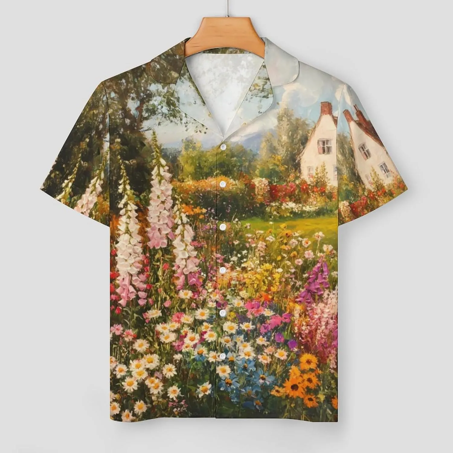 Colorful Flowers Garden Satin Pajamas For Women Set Botton Down Short Sleeves Silk Sleepwear