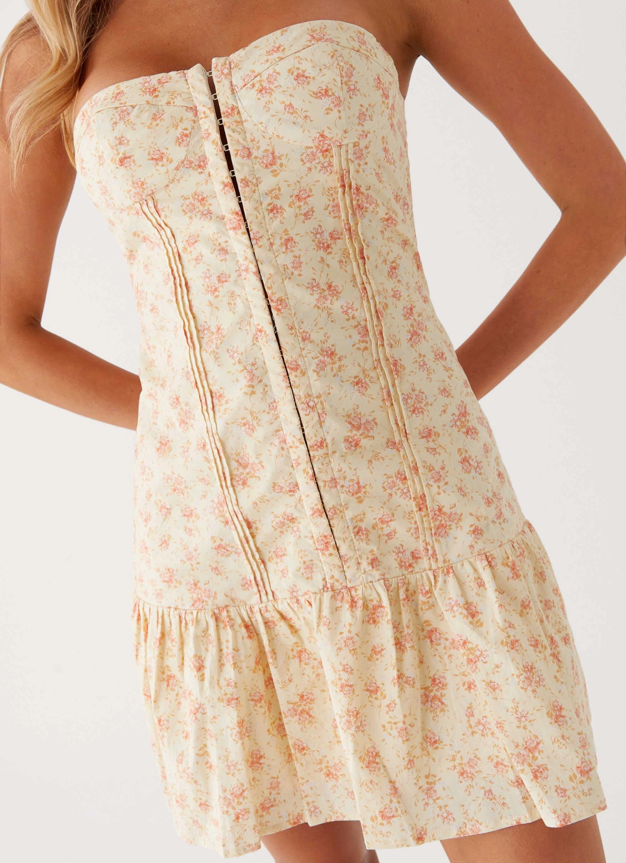 Romantic-Style Noble Glow Bloomsbury Bustier Mini Dress - Yellow Ditsy Floral