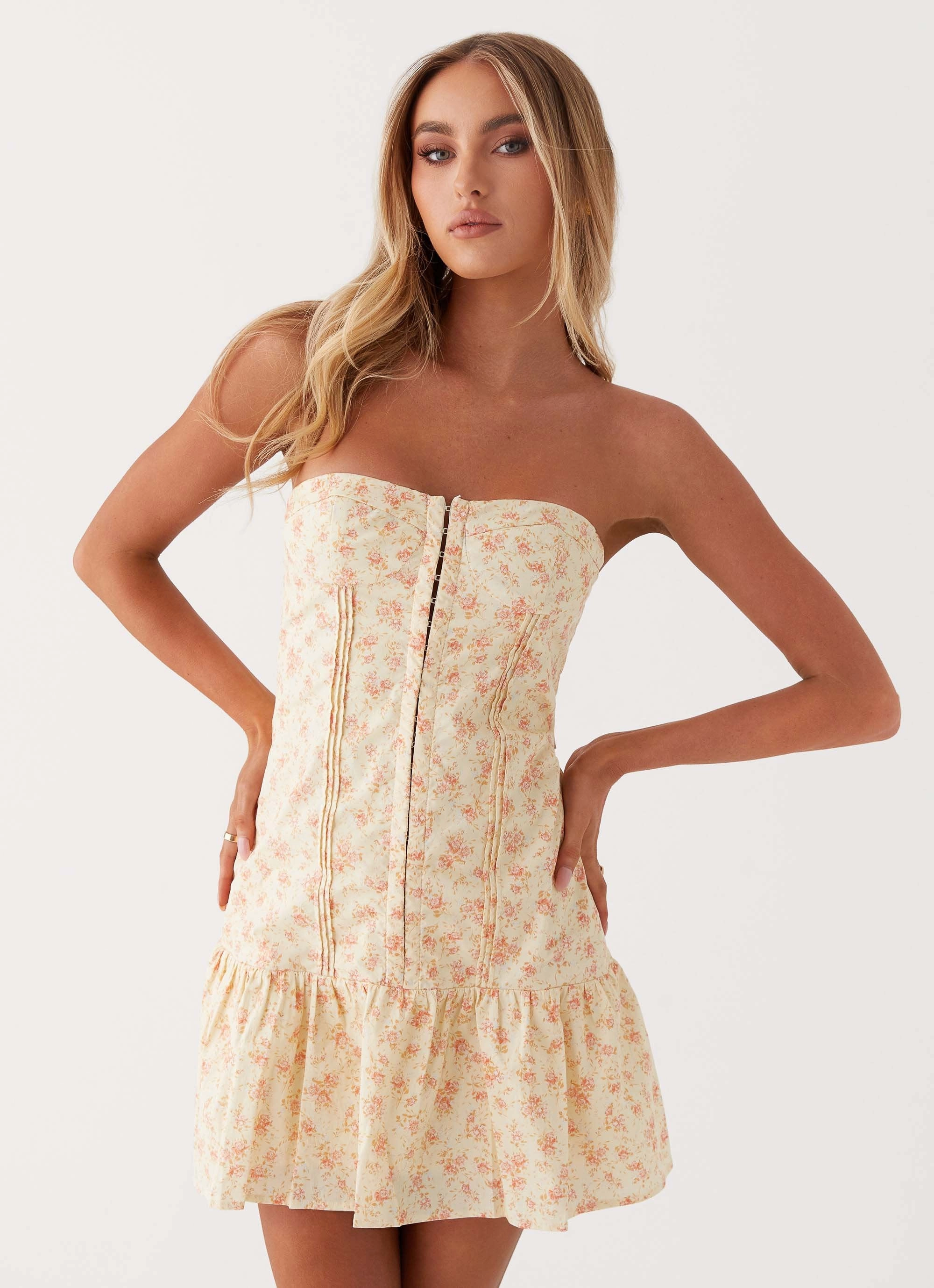 Bloomsbury Bustier Mini Dress - Yellow Ditsy Floral Classic Appeal