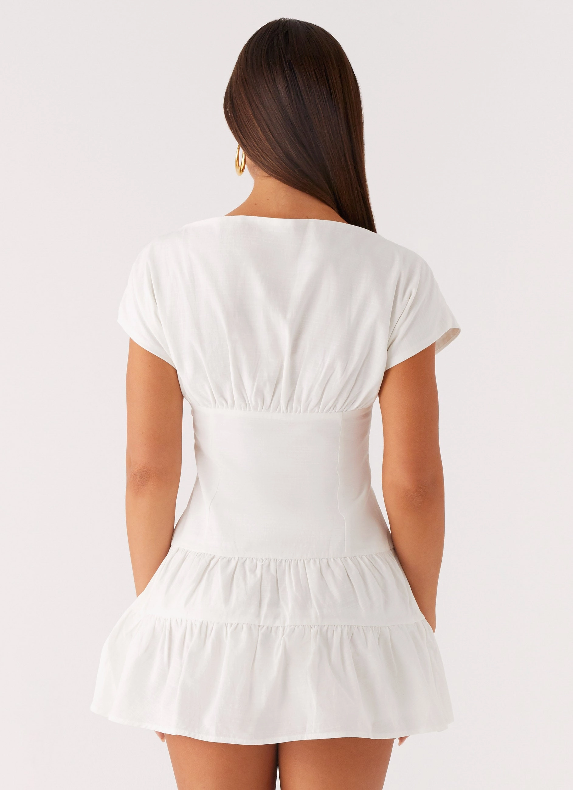 Ember Haze Boat Neck Mini Dress - Off White Contemporary Layer Embroidered-Sleeve