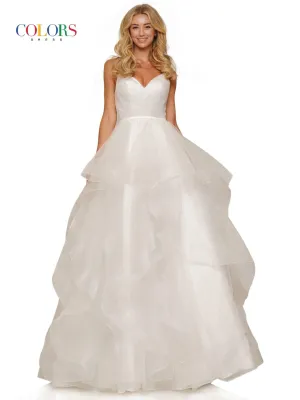 Colors Dress 2381 size 8, 16  Off White Prom Dress Ballgown V Neckline Layered Glitter Tulle Pageant Gown