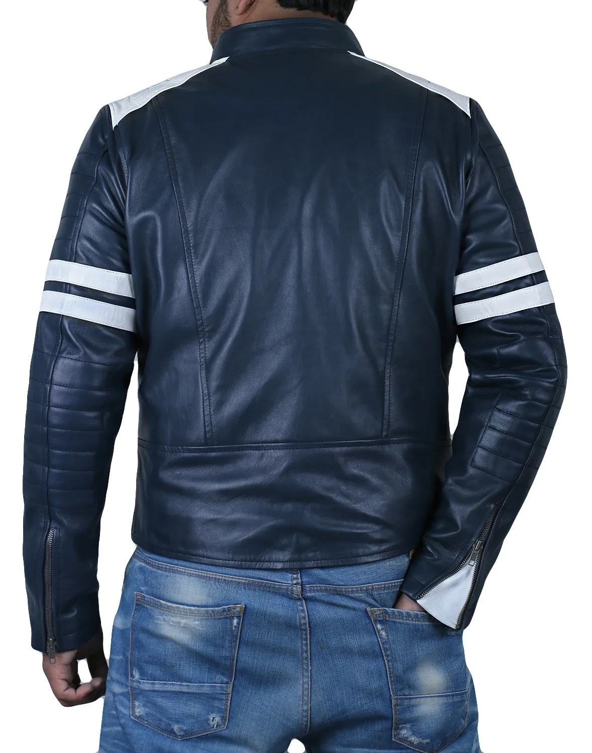 Cometix Navy Blue Biker Leather Jacket