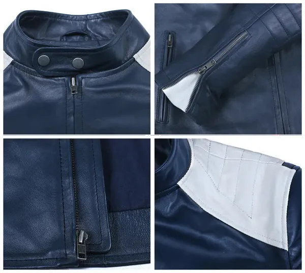 Cometix Navy Blue Biker Leather Jacket
