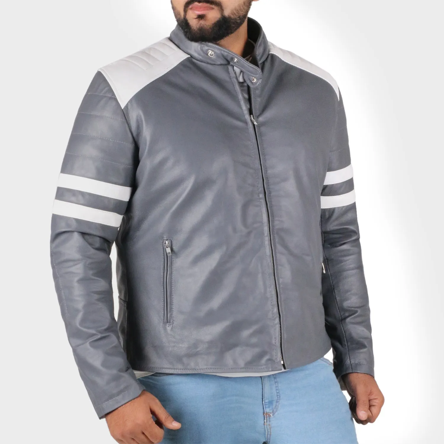 Cometix Navy Blue Biker Leather Jacket