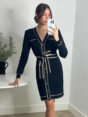 Comfort Layering Calla Contrast Detail Knit Mini Dress in Black & Nude Calla Contrast Detail Knit Mini Dress in Black & Nude Quilted-Texture Relax Flex