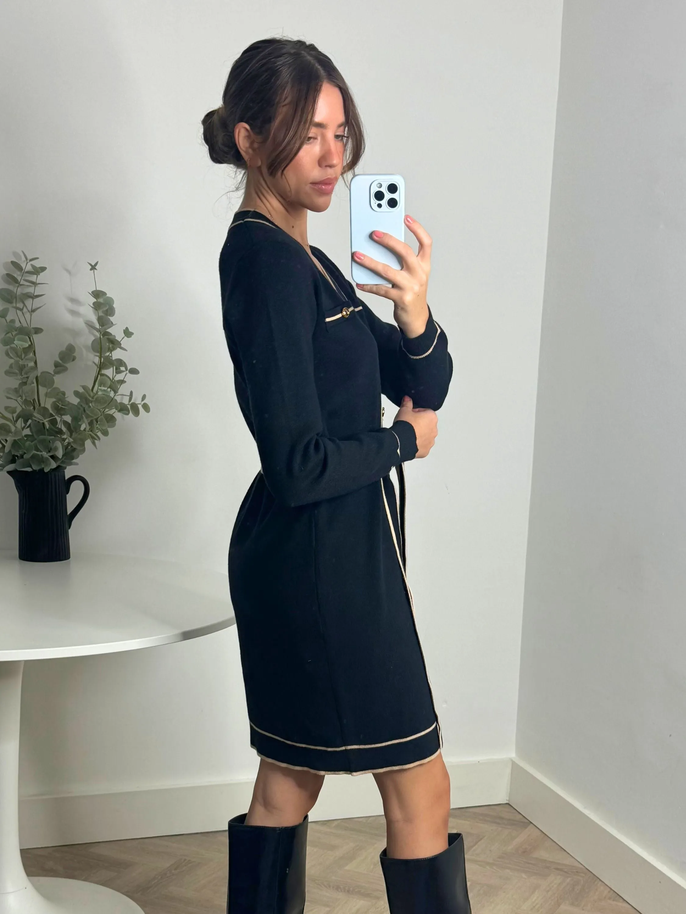 Calla Contrast Detail Knit Mini Dress in Black & Nude Sophisticated Look Simple yet sophisticated gown