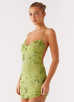 Comfort - First Vietta Sequin Cami Mini Dress - Lime Bold Cut spring fashion Vietta Sequin Cami Mini Dress - Lime