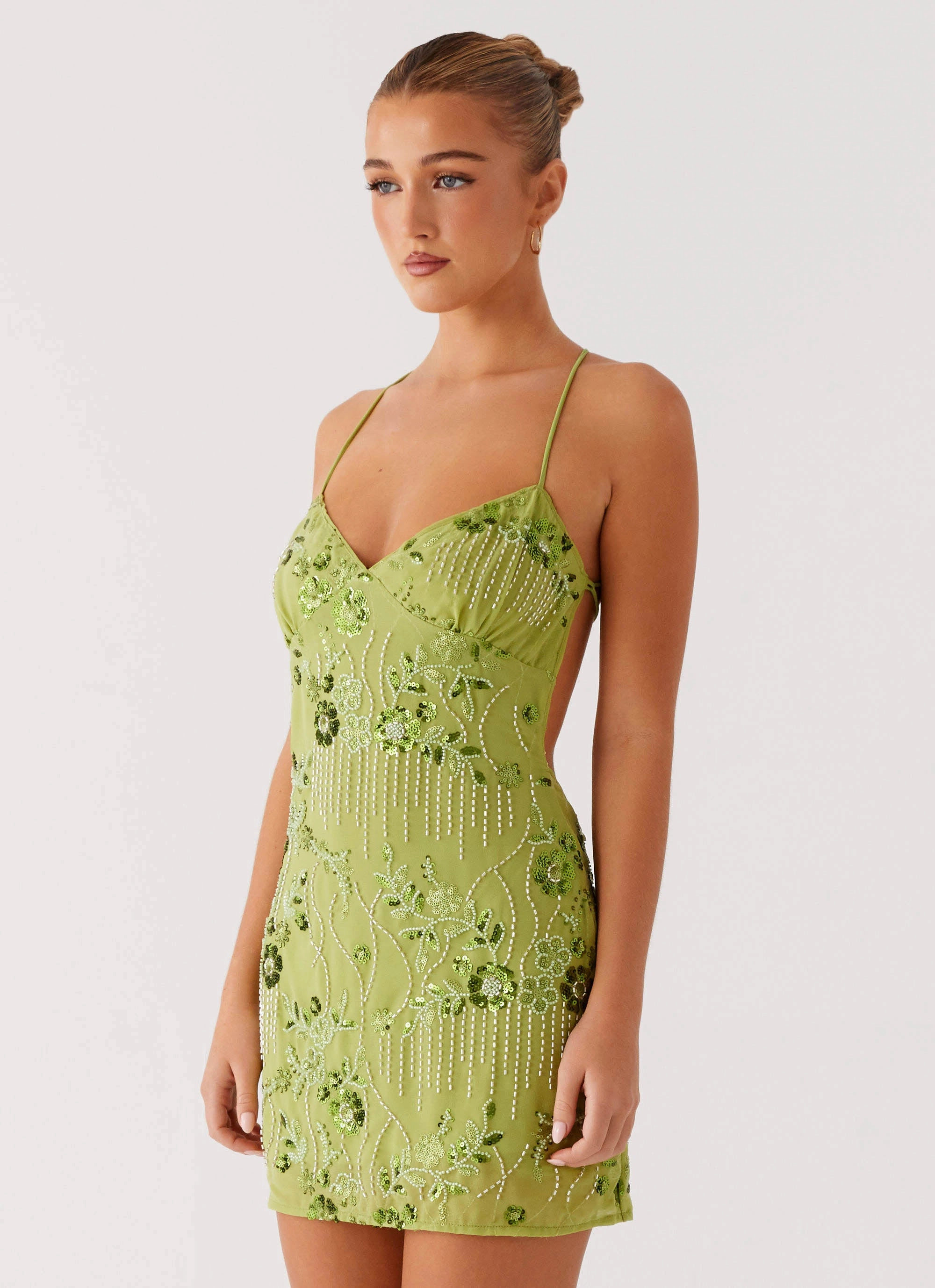 Vietta Sequin Cami Mini Dress - Lime NonSlipClosure Lounge Fit
