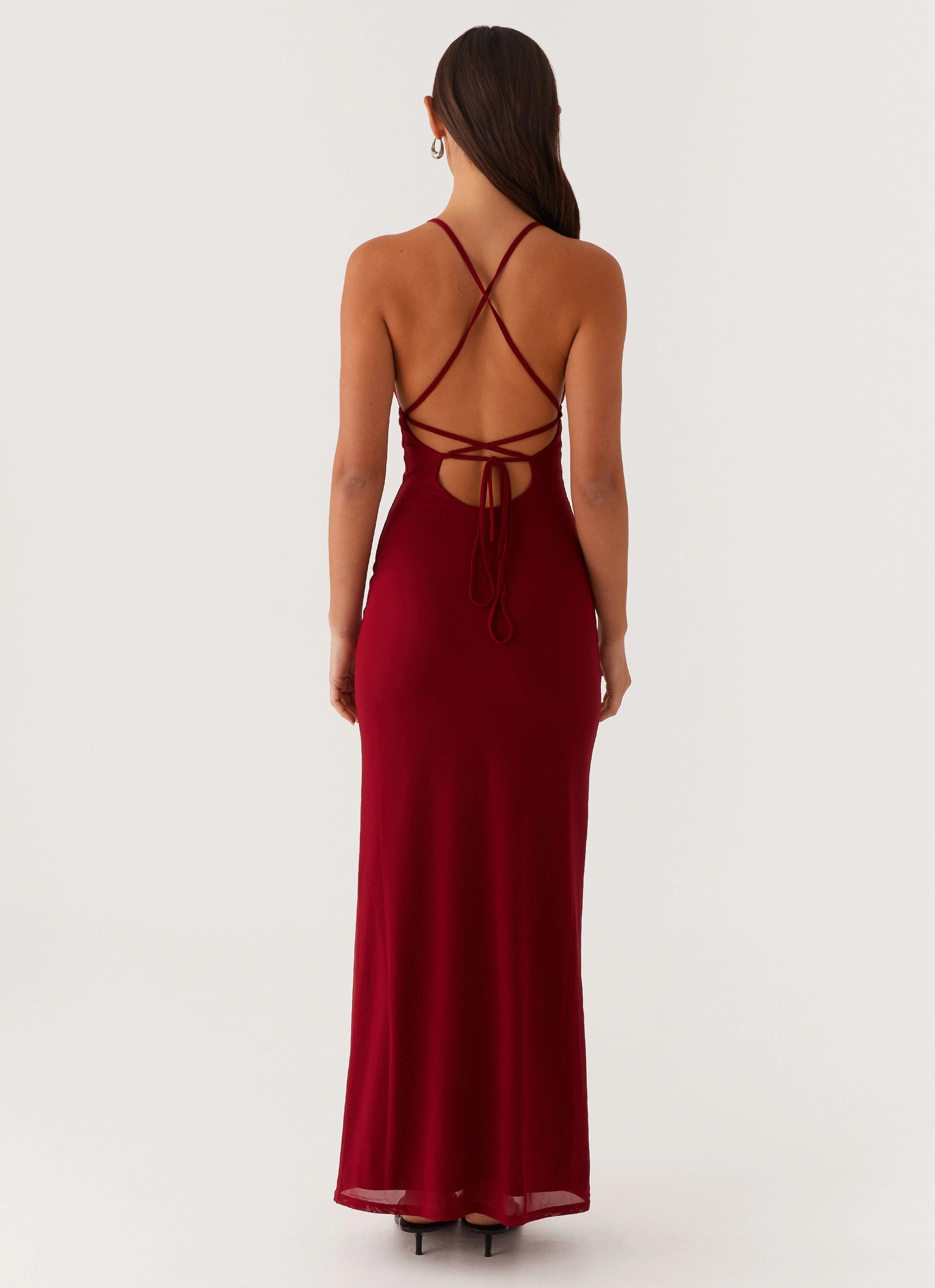 Beki Beaded Mesh Maxi Dress - Deep Red Stylish Design Live Soft