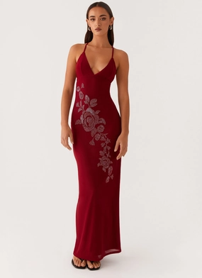 Comfort Outfit Beki Beaded Mesh Maxi Dress - Deep Red Effortless Mood Quick-Dry Beki Beaded Mesh Maxi Dress - Deep Red