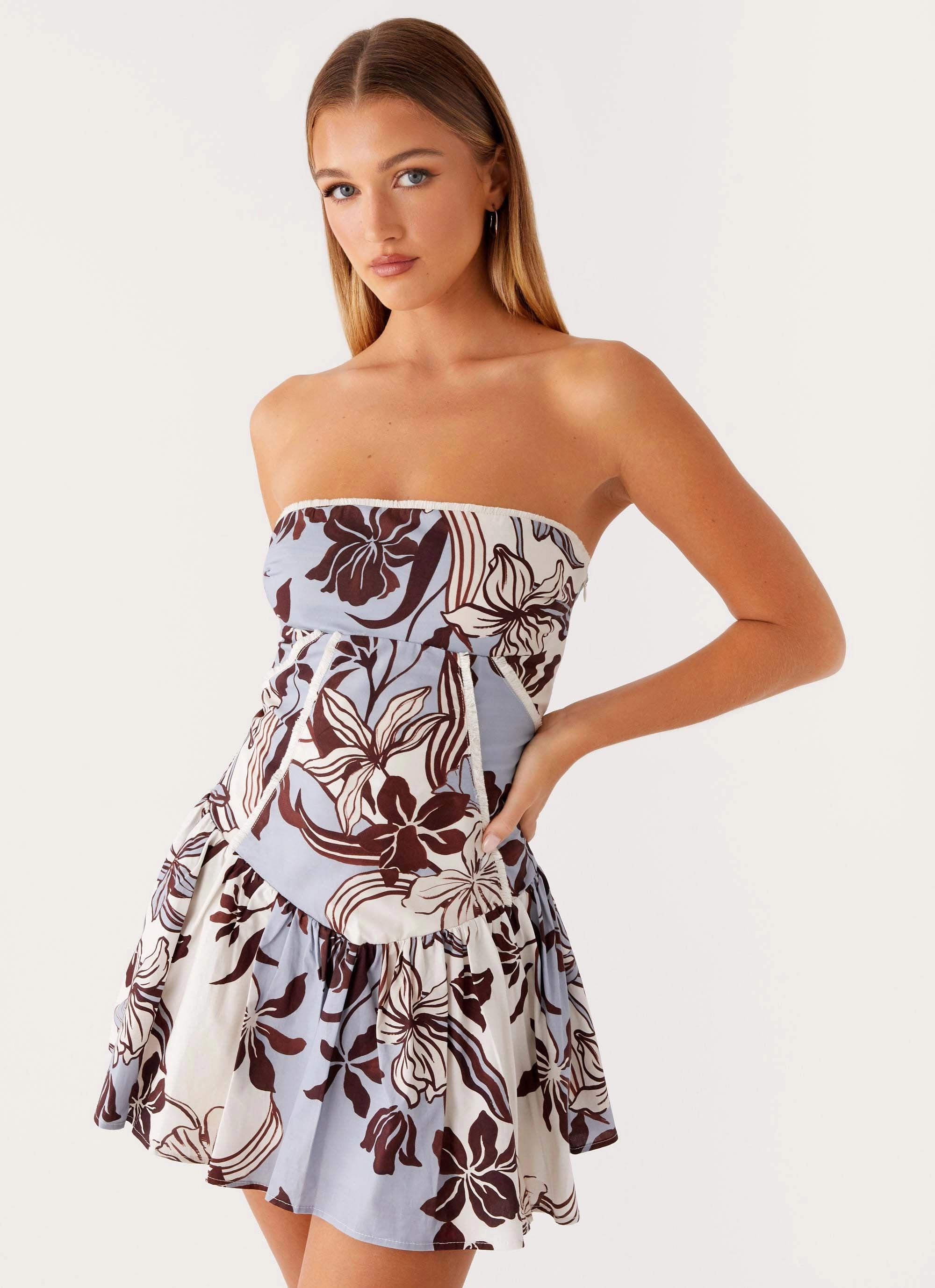 Classic Flow Smooth-Lining Larnie Linen Mini Dress - Bluewood Blossom